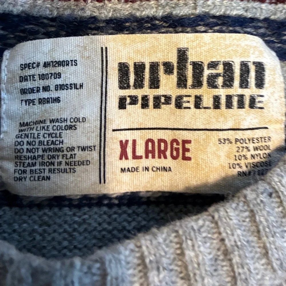 Men XL Sweater gray geometric stripes preppy collegiate cabincore gorpcore bloke